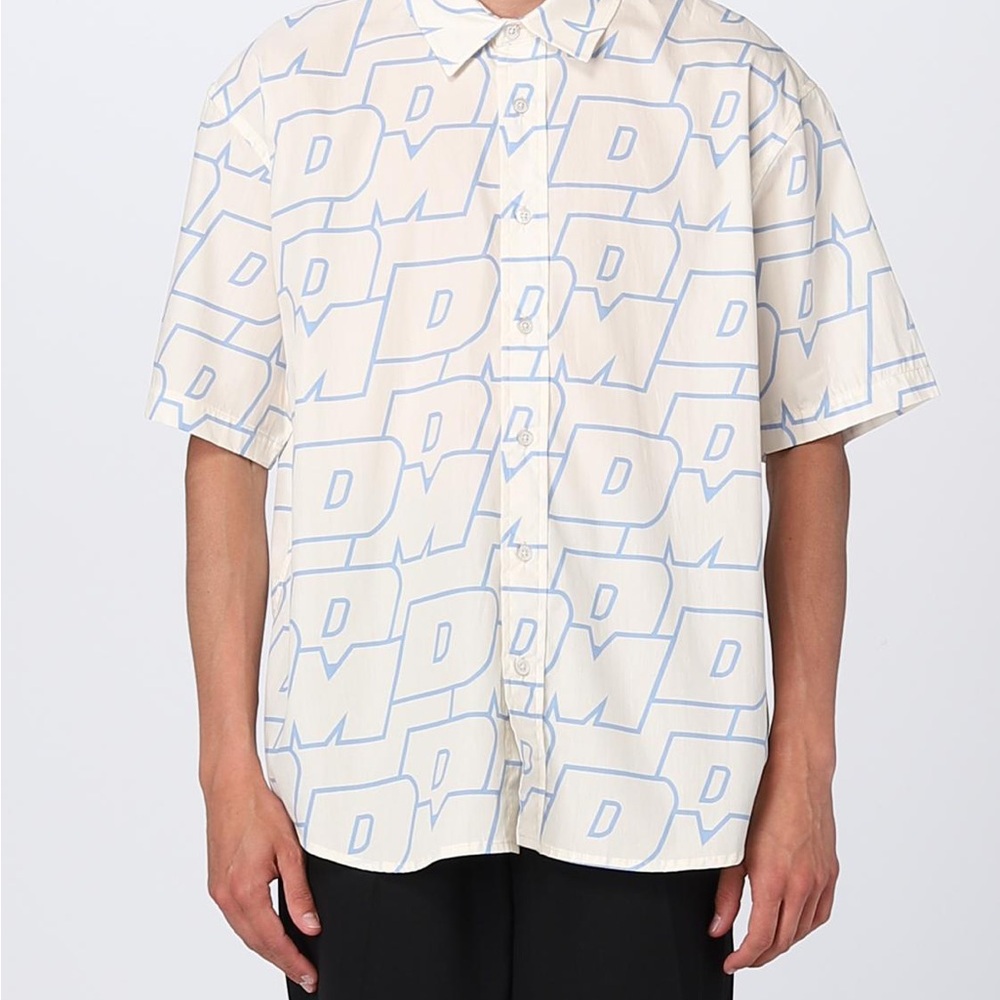 Drole de Monsieur white/cream cotton poplin short-sleeved shirt DDM Print men XL